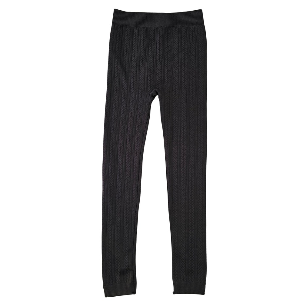 Nautica Black Cable Knit Fleece Lined Leggings Women Size ML Textured High Waist